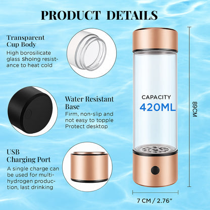 Hydrogen Water Generator Bottles, Portable Hydrogenated Water Bottle with SPE PEM Technology